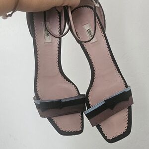 Prada Blue, Brown And Black Grossgrain Heels With a Bow 8 1/2
